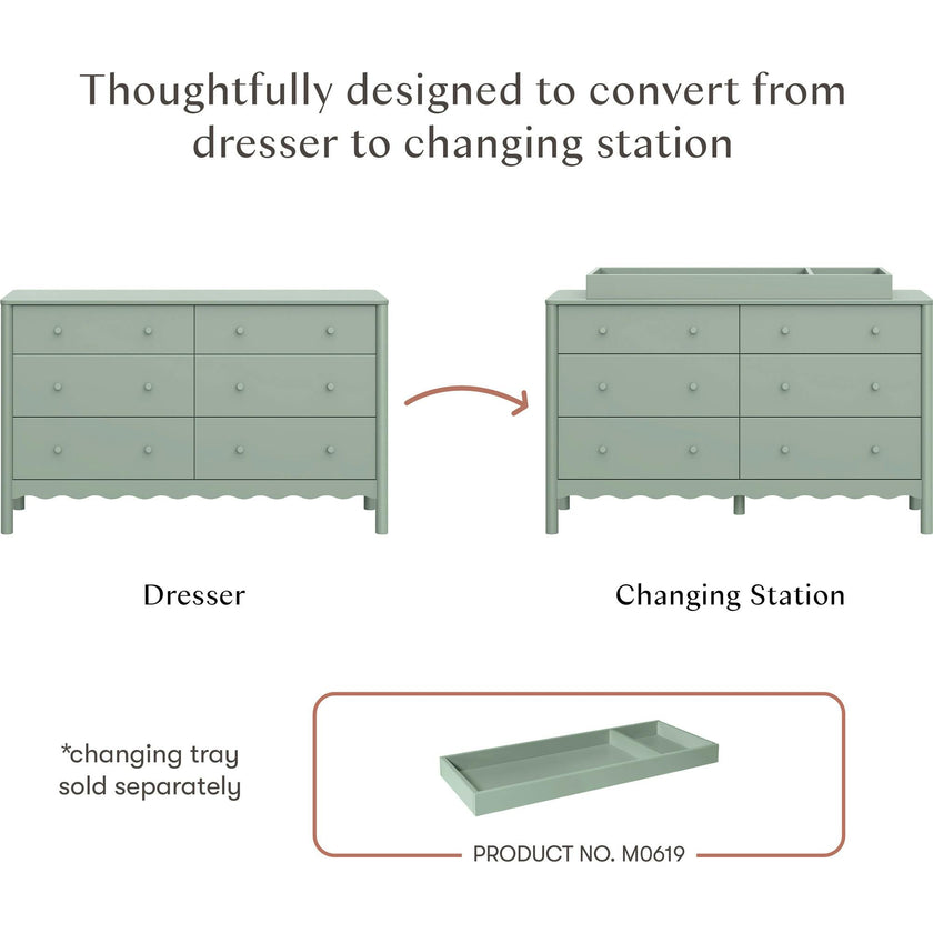 Swell 6-Drawer Assembled Dresser in Light Sage