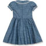 Organic Puff Sleeve Pintuck Chambray Dress, Blue