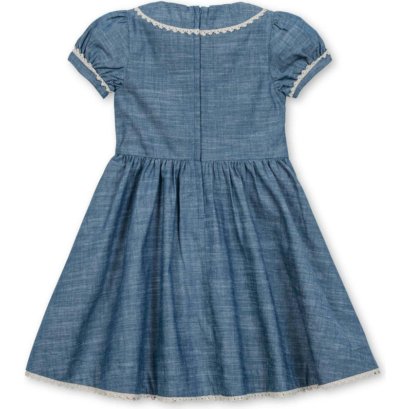 Organic Puff Sleeve Pintuck Chambray Dress, Blue