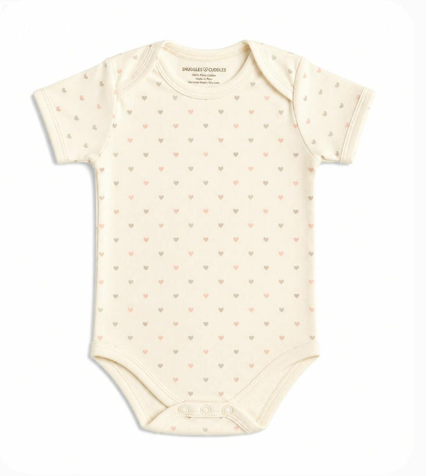 Hearts Print Short Sleeve Bodysuit in Pima Cotton