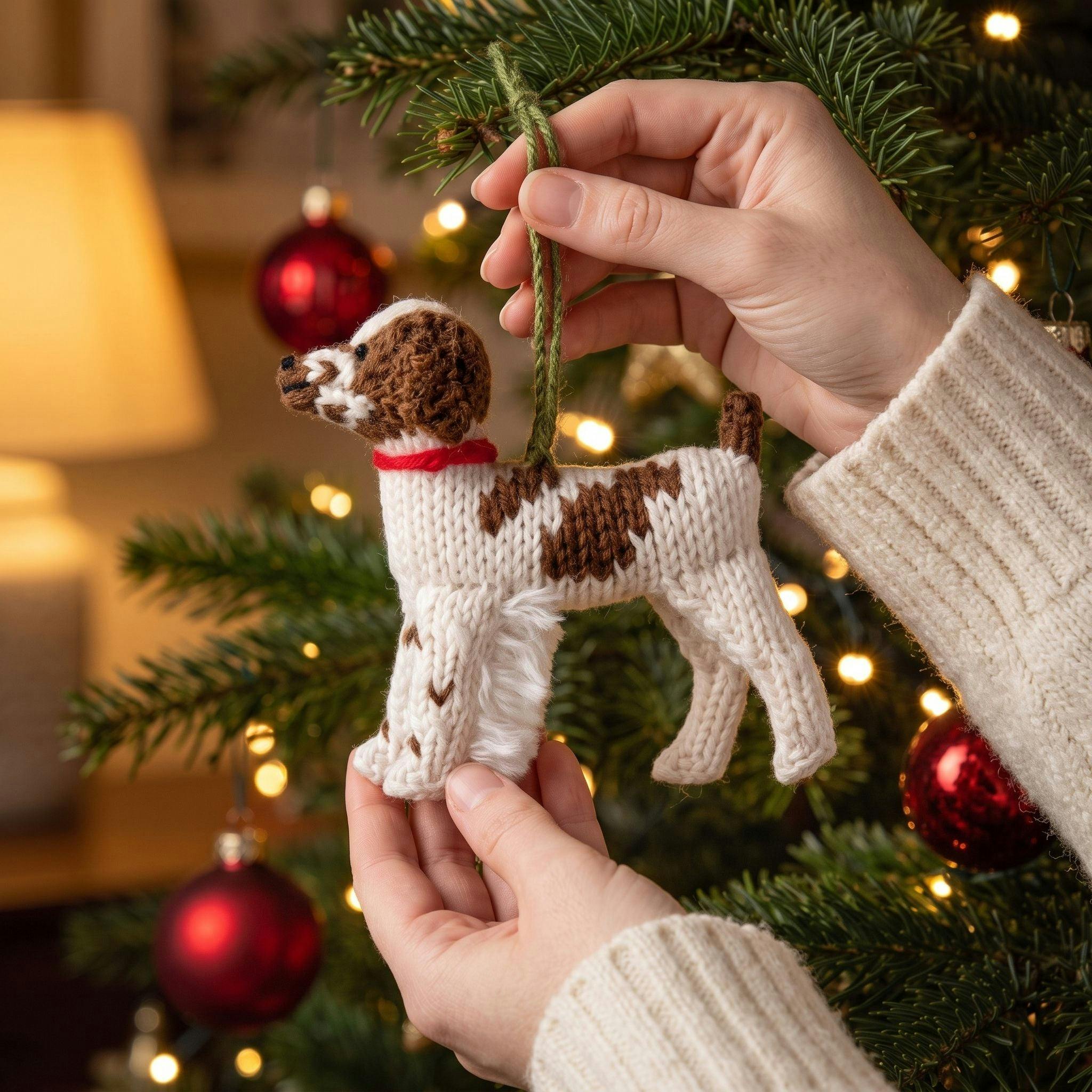 Brittany Spaniel Dog Hand Knit Christmas Ornament