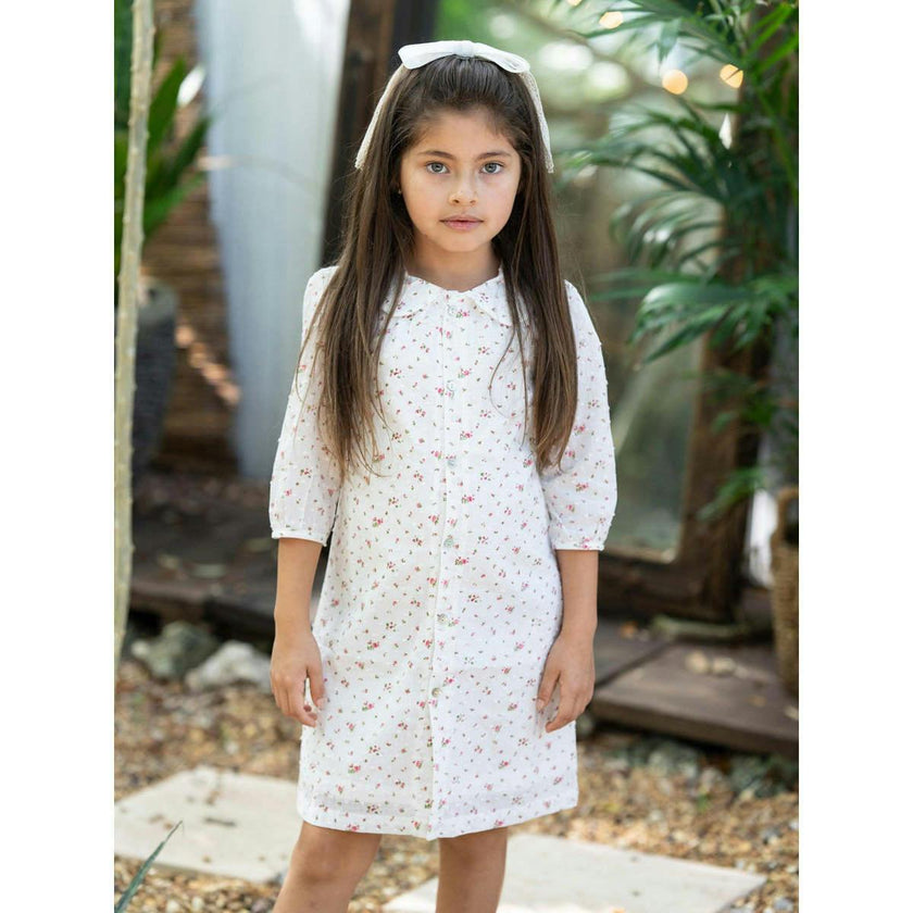 Clipdot Floral Peter Pan Collar 3/4 Sleeve Dress