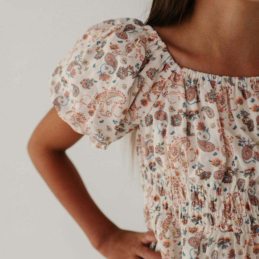 Peasant Bubble Sleeve Dress Isabella Paisley