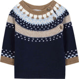 TARTINE ET CHOCOLAT WOOL ROUND NECK SWEATSHIRT - MARINE, BROWN AND LIGHT BLUE