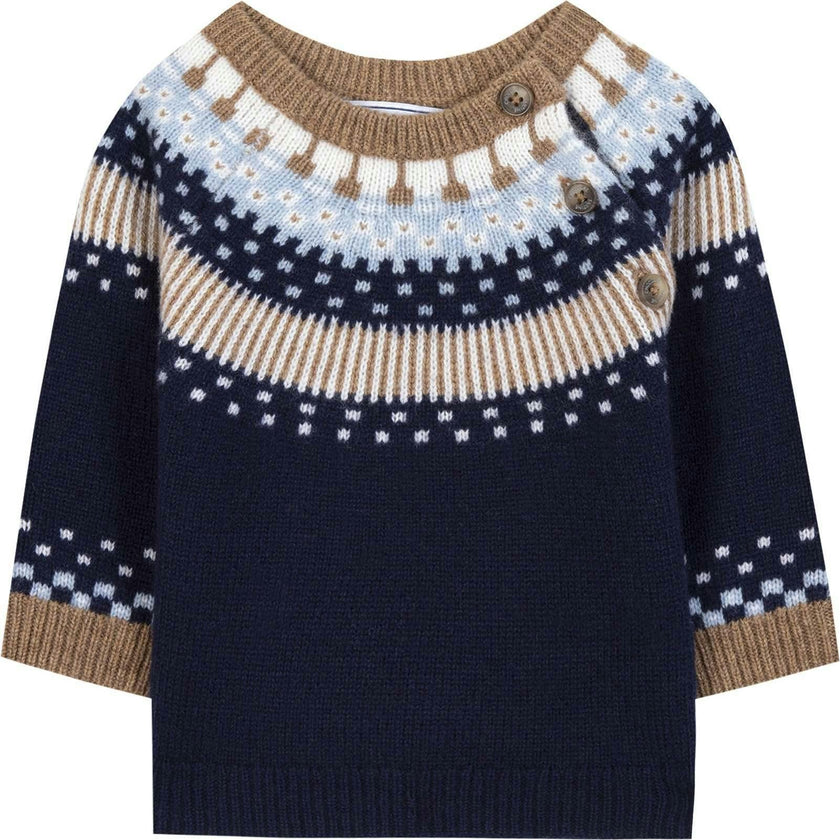 TARTINE ET CHOCOLAT WOOL ROUND NECK SWEATSHIRT - MARINE, BROWN AND LIGHT BLUE