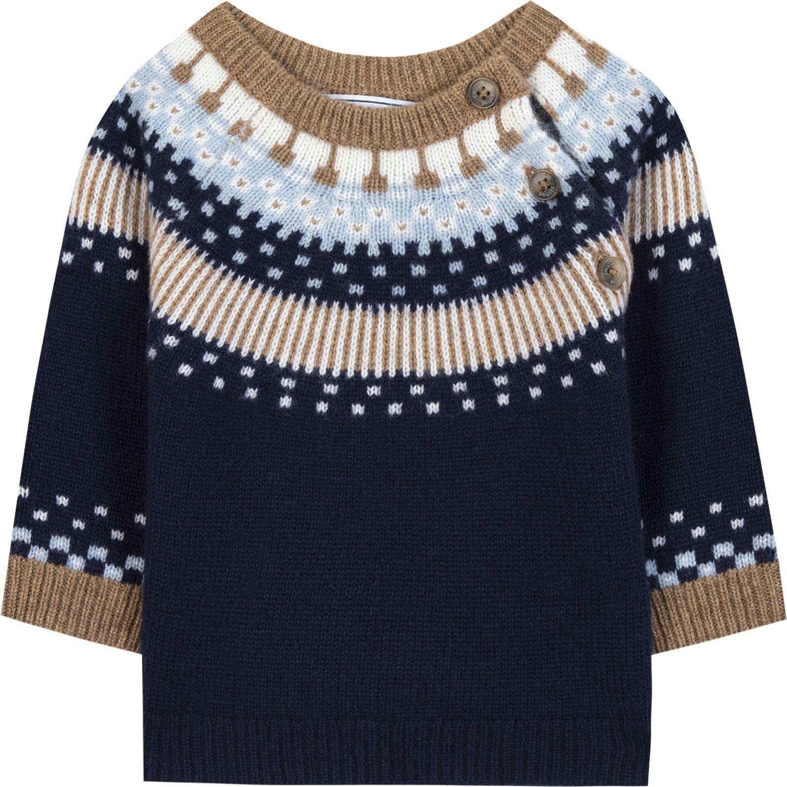 TARTINE ET CHOCOLAT WOOL ROUND NECK SWEATSHIRT - MARINE, BROWN AND LIGHT BLUE