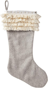 Handmade Wool Christmas Stocking - Fringe Gray Arcadia Home