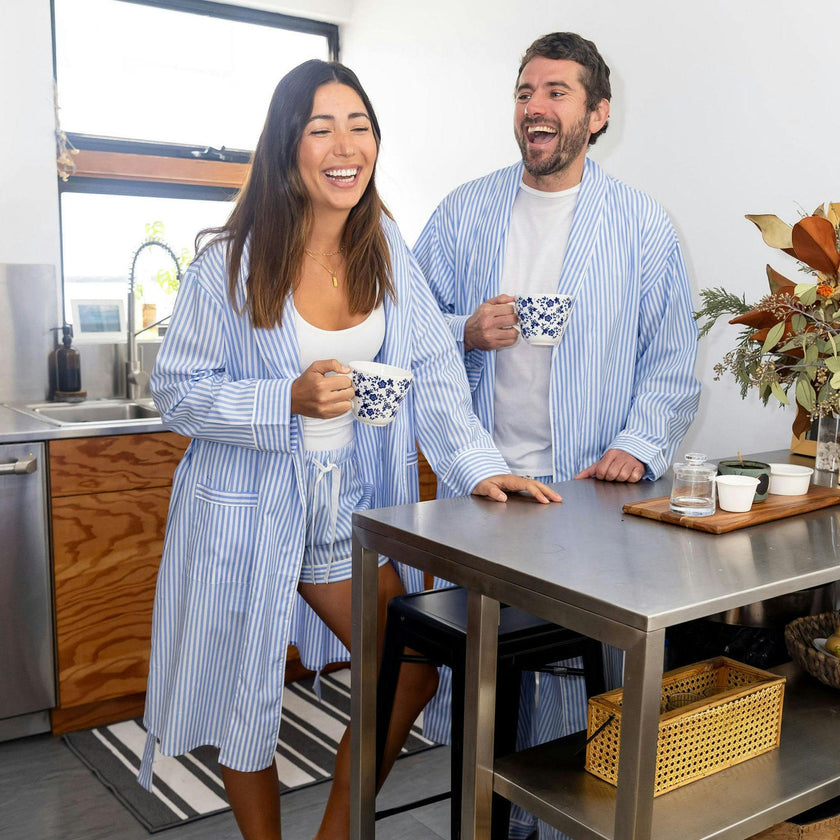 Women's Braddock Classic Robe - Blue Stripe Organic Cotton Poplin