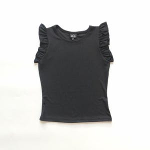Black Rib Flutter Sleeve Top