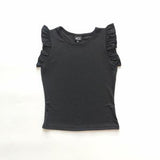 Black Rib Flutter Sleeve Top