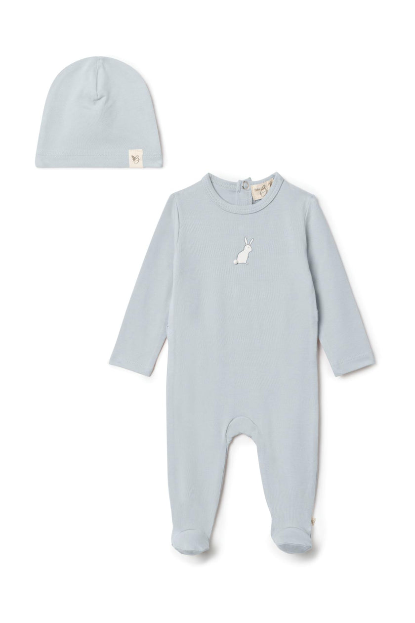 Print Snap Front Modal Romper and Hat Two Piece Set