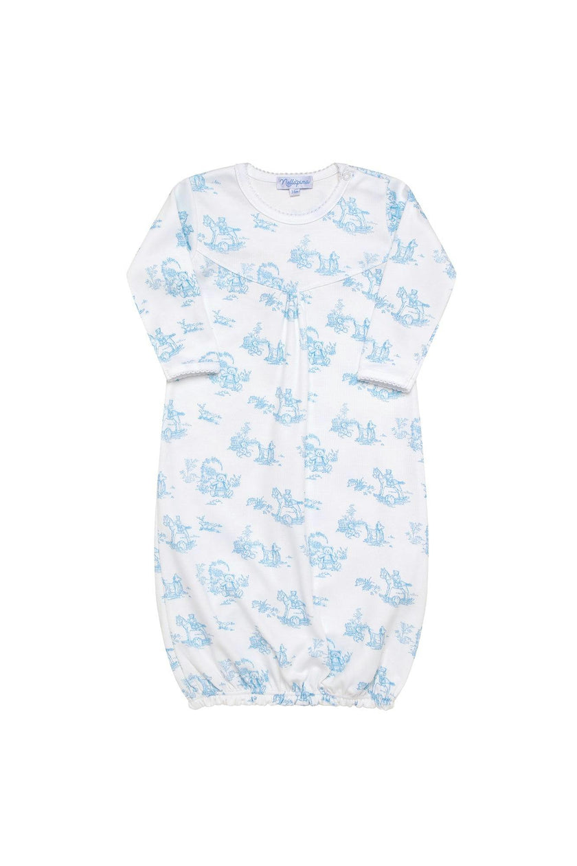 Blue Toile Baby Gown