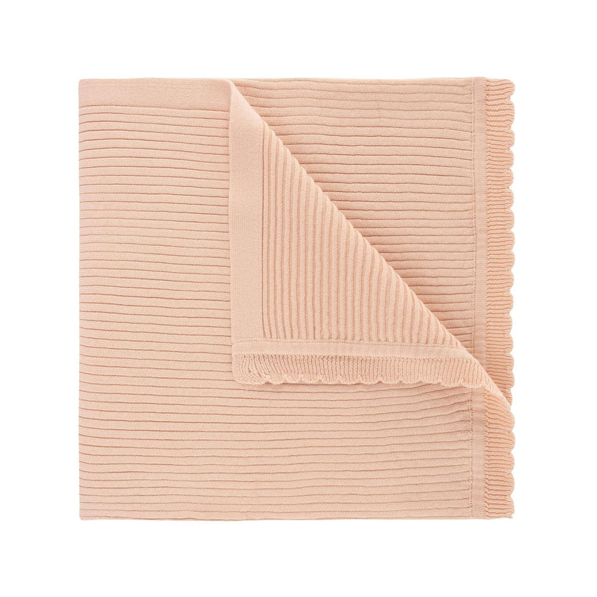 Scallop Trimmed Rib Knit Blanket Ivory