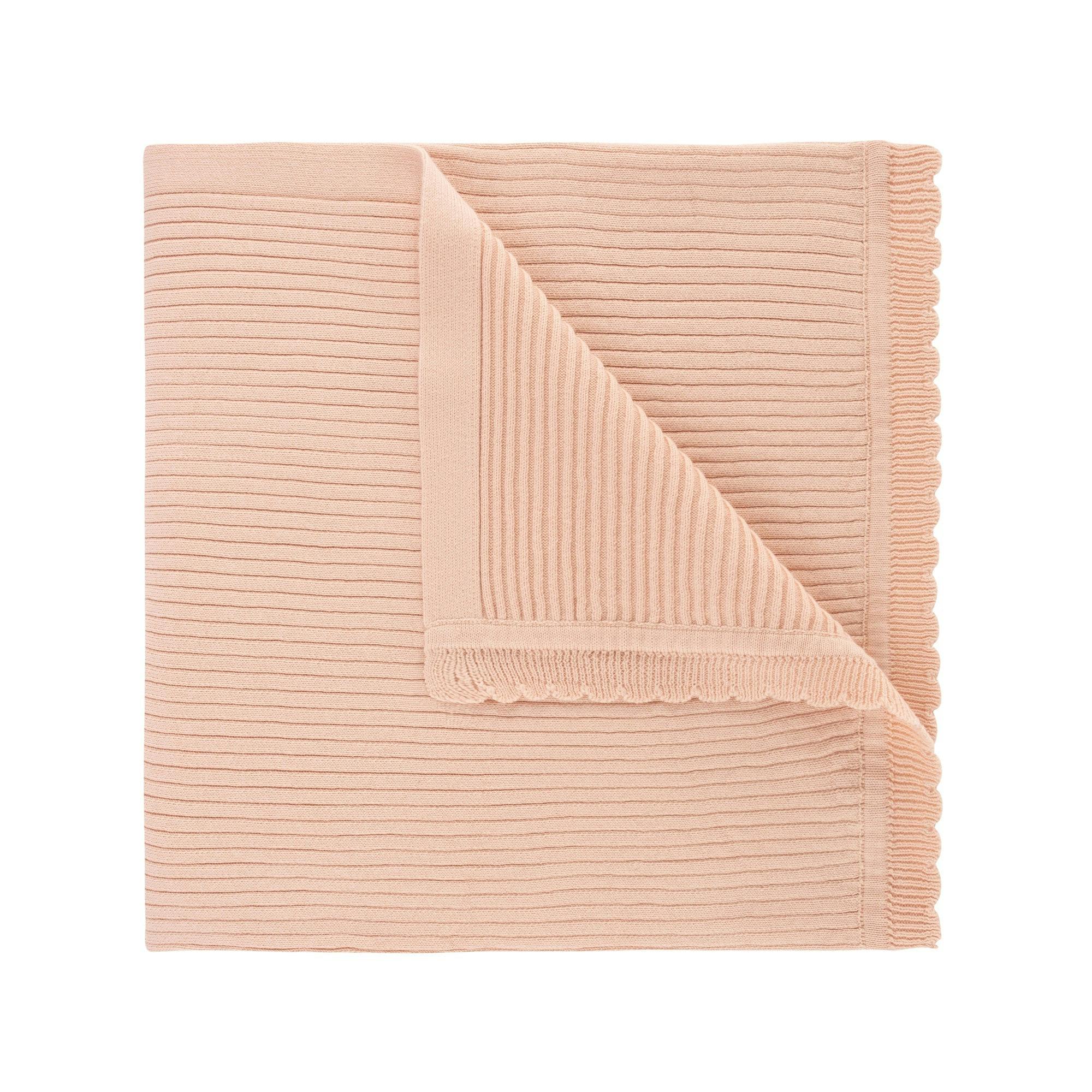 Scallop Trimmed Rib Knit Blanket Ivory