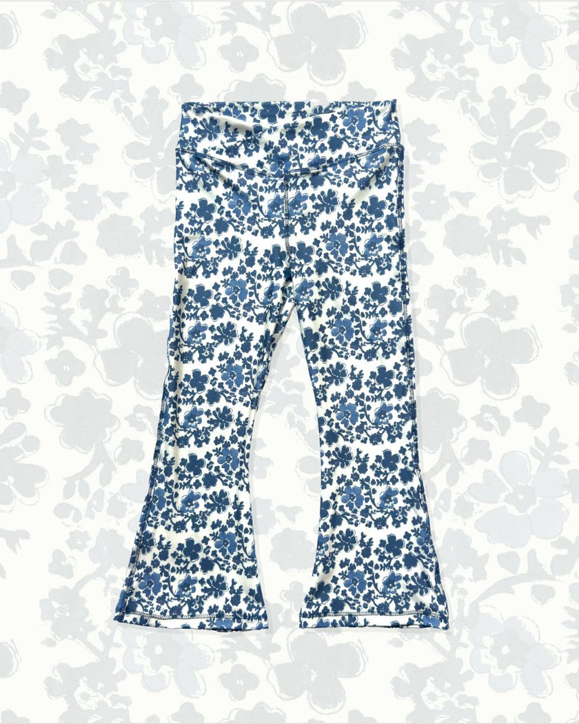 High Waisted Flared Leggings in Block Flower