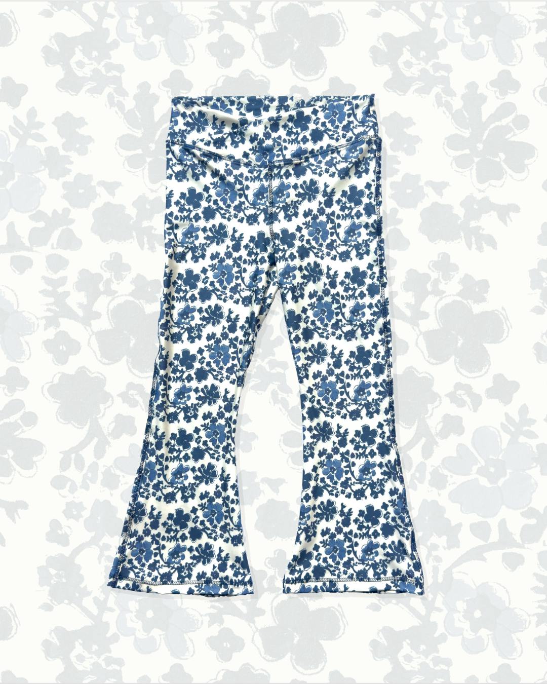 High Waisted Flared Leggings in Block Flower