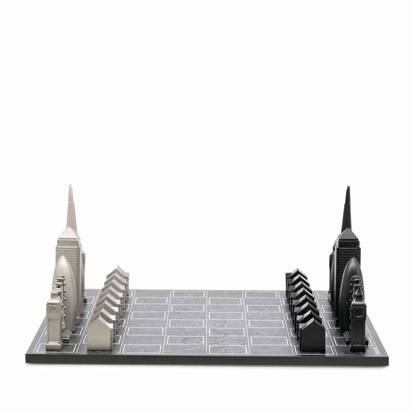 Chess Set Stainless Steel LONDON with London Map Board