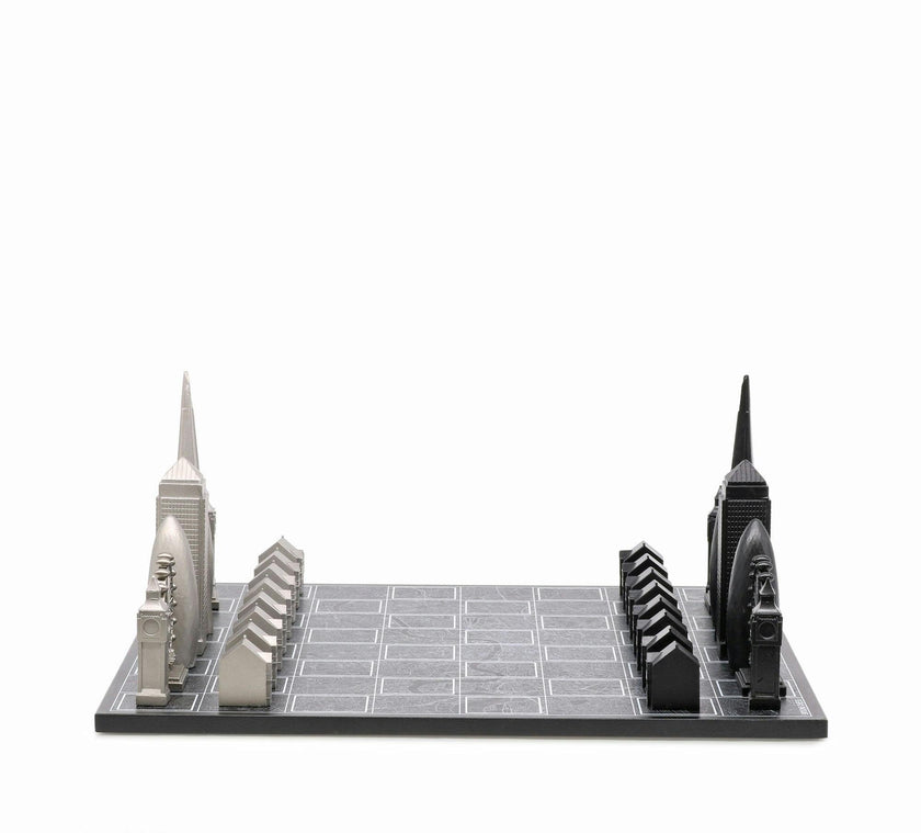 Chess Set Stainless Steel LONDON with London Map Board