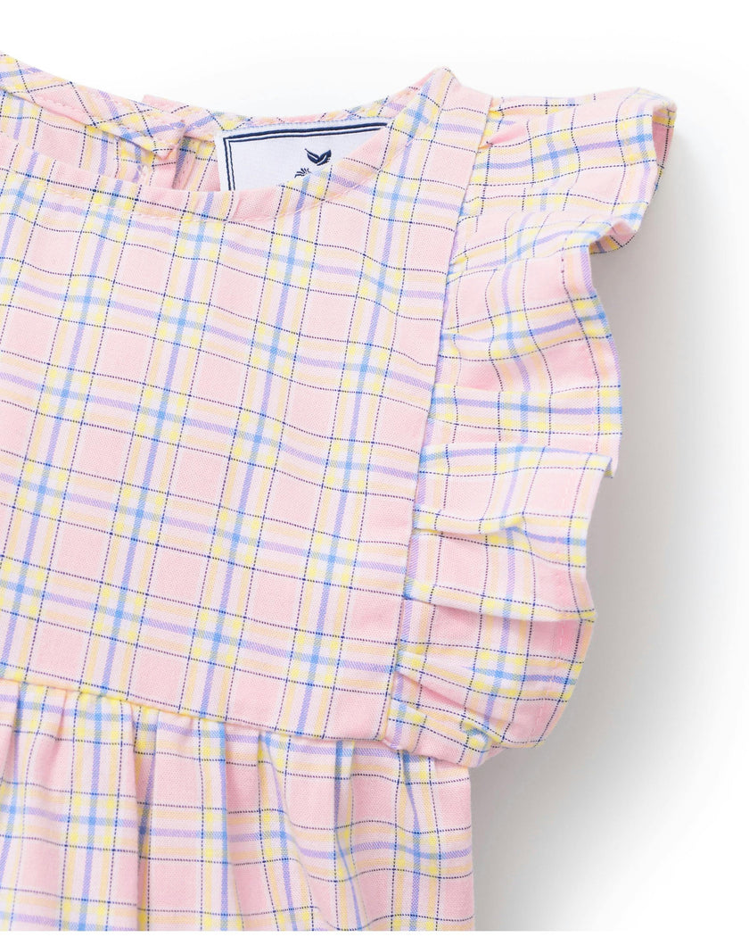 Baby's Twill Ruffled Romper in Peony Plaid