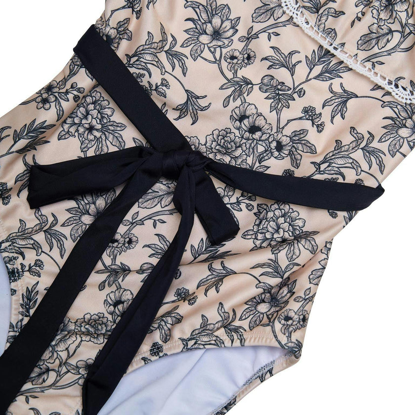 Girls One Shoulder One Piece – Ruffle Trim & Belt (Eden)