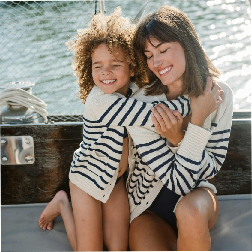 Kids Breton Stripe V-Neck Knit Cardigan