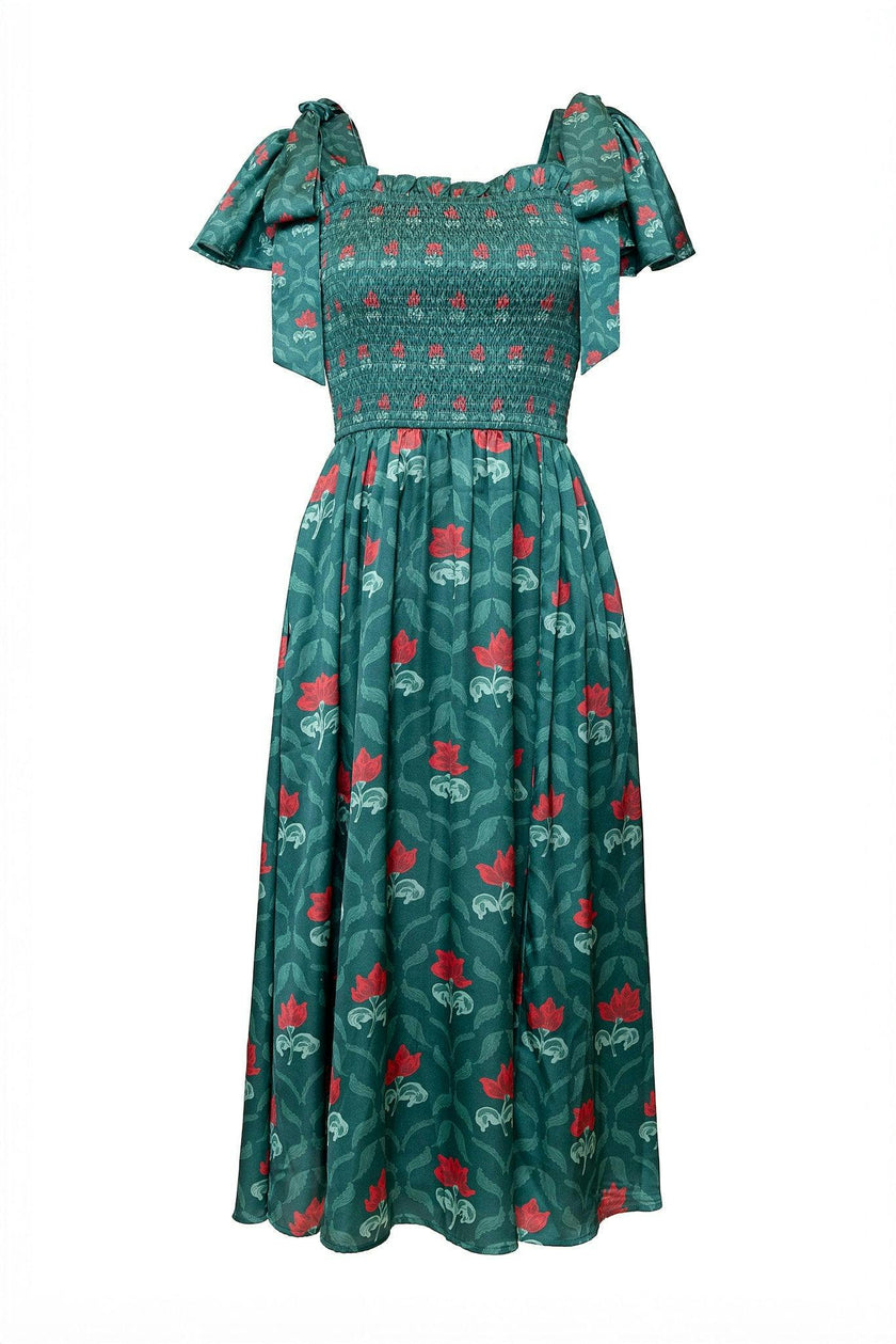 Rayna Dress in Green Floral Block