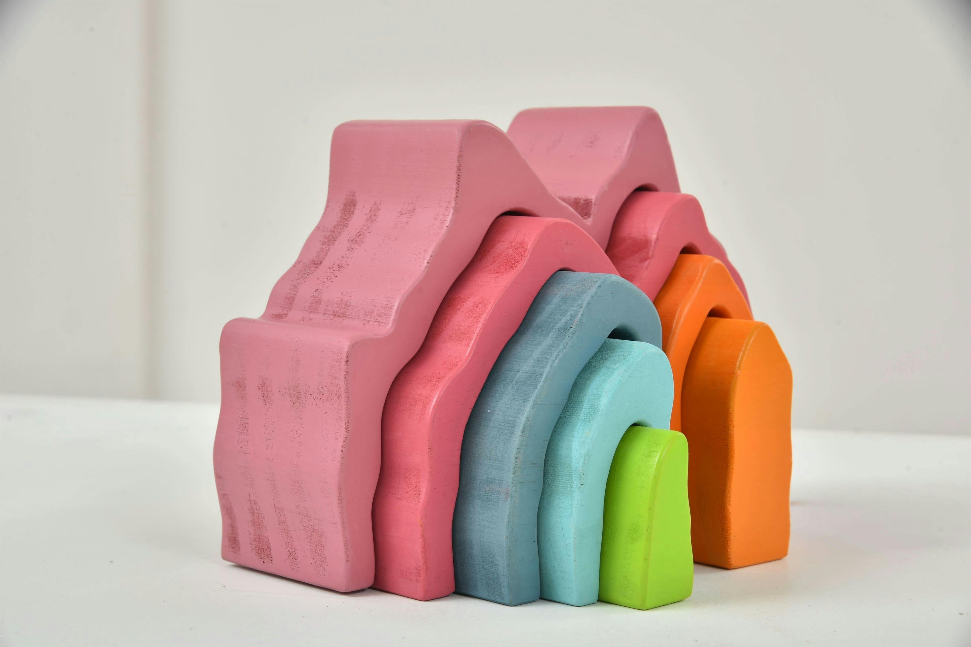 Wooden Mountain Rainbow Stacker | Montessori Stacking Blocks for Toddlers