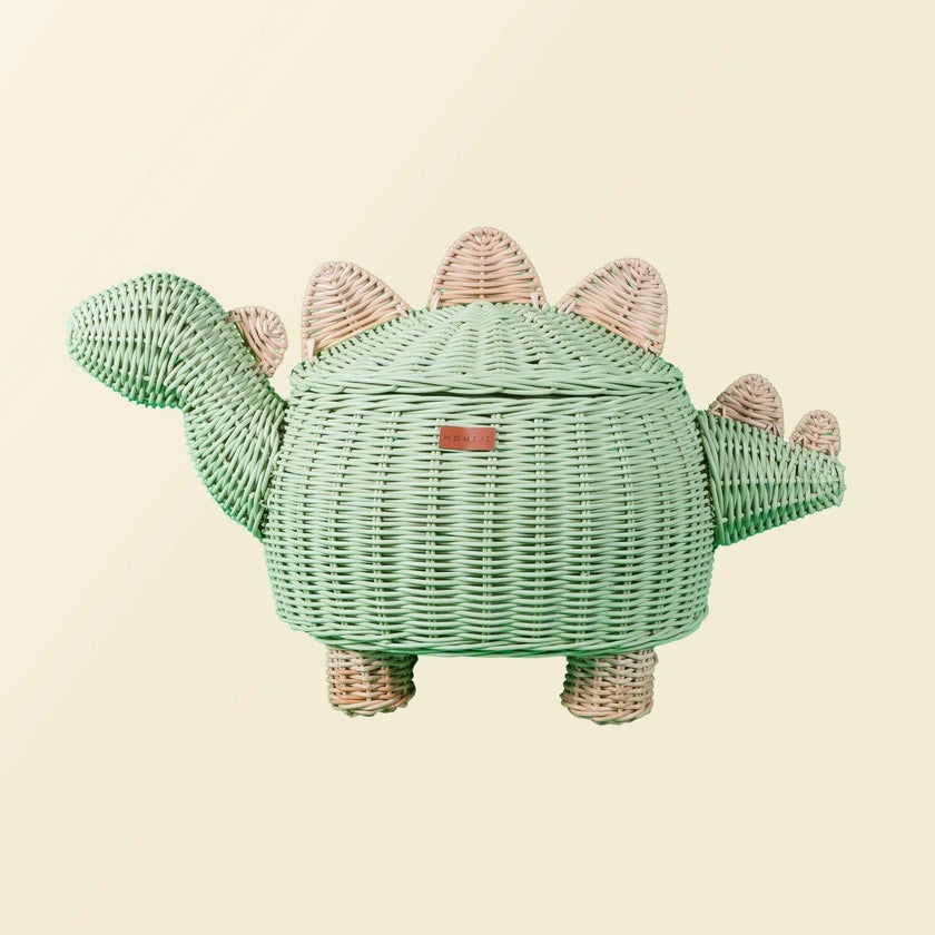 Handcrafted- Dinosaur Storage Basket Mint Green (Large) - Rattan Wicker