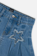 Pleated Skirt Navy Blue Denim