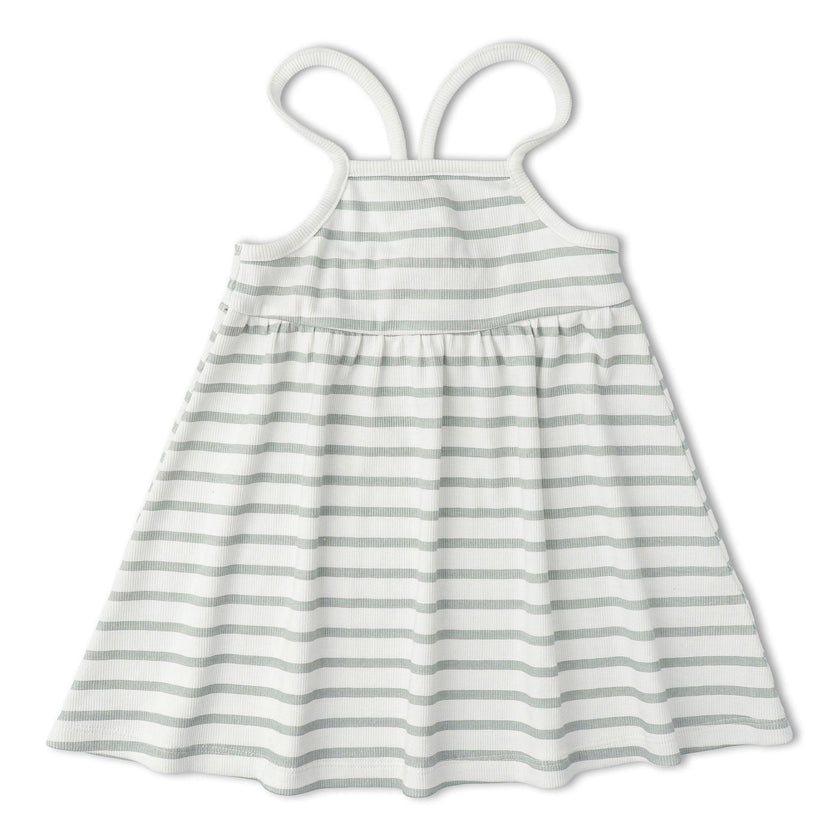 Organic Tie-Back Strap Dress - Fog Stripes