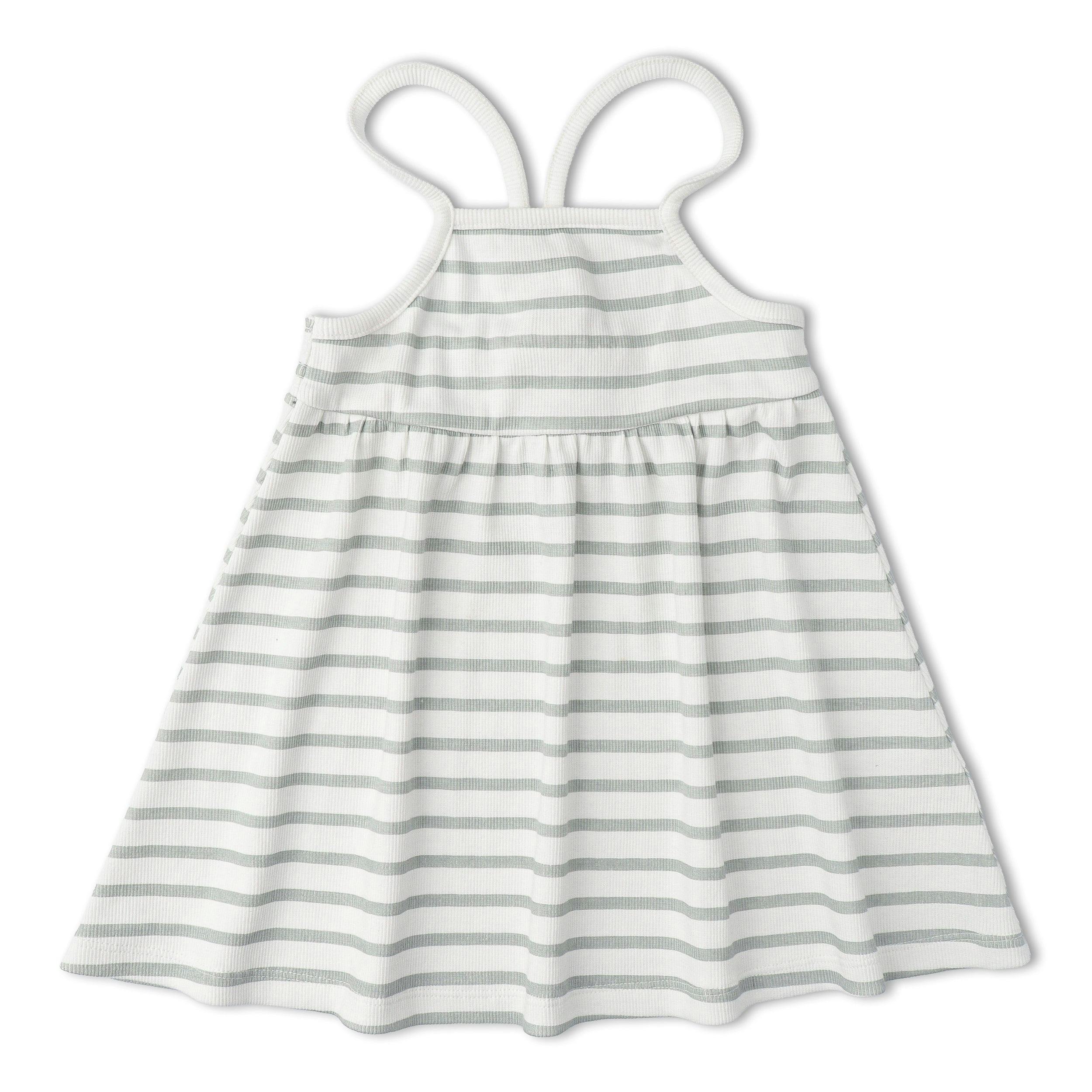 Organic Tie-Back Strap Dress - Fog Stripes