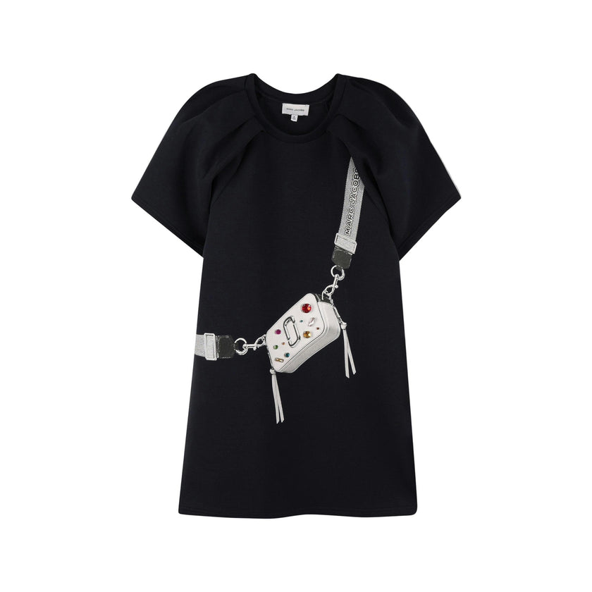 Snapshot Short Dress for Girls in Black with Print