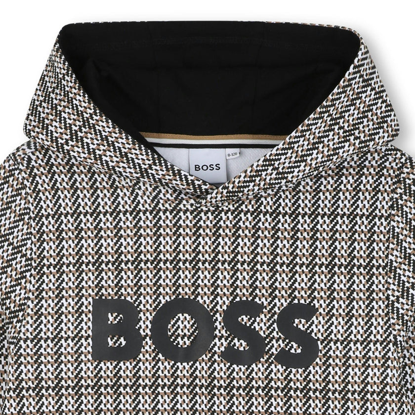 Black Hooded Sweat Top Brown Pattern