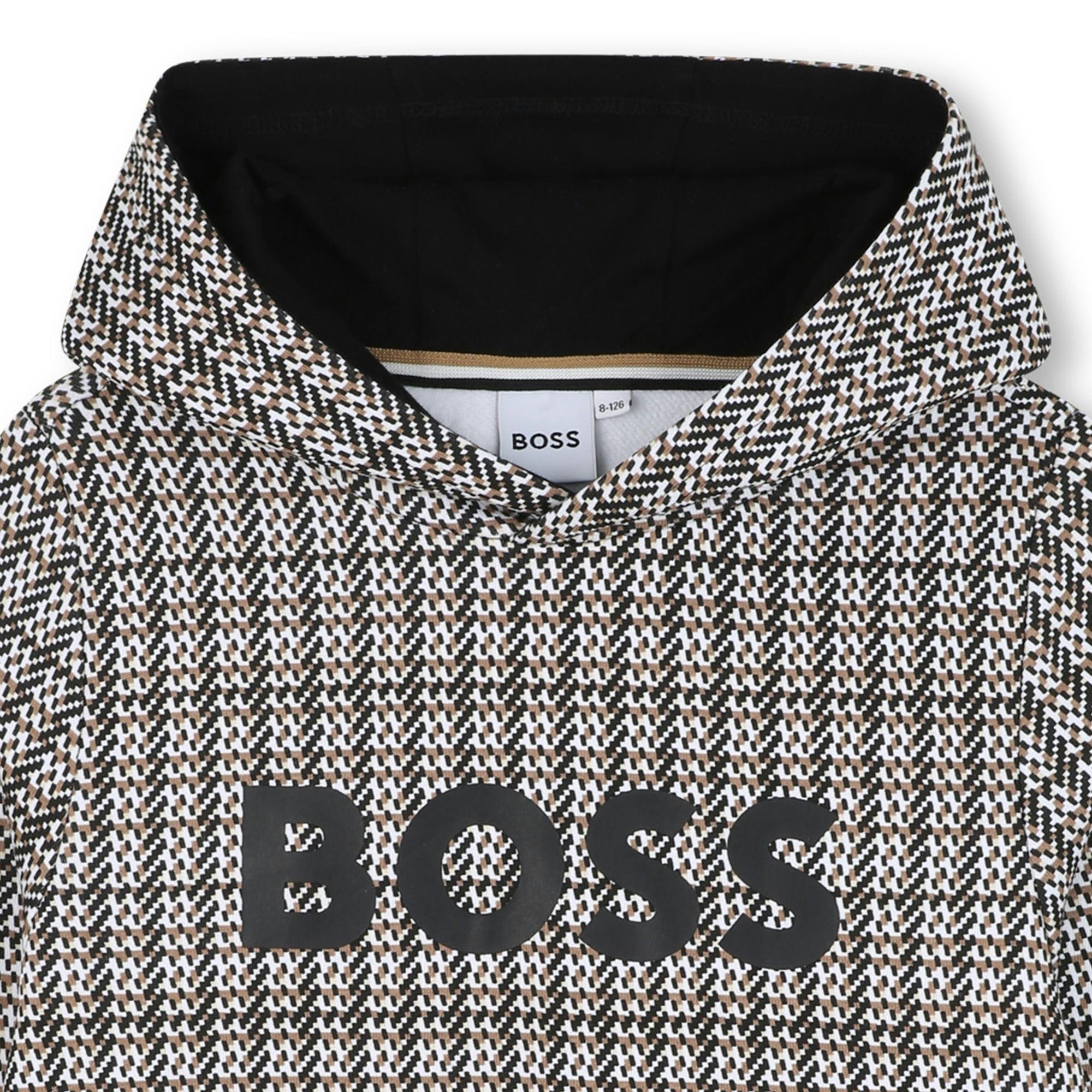 Black Hooded Sweat Top Brown Pattern