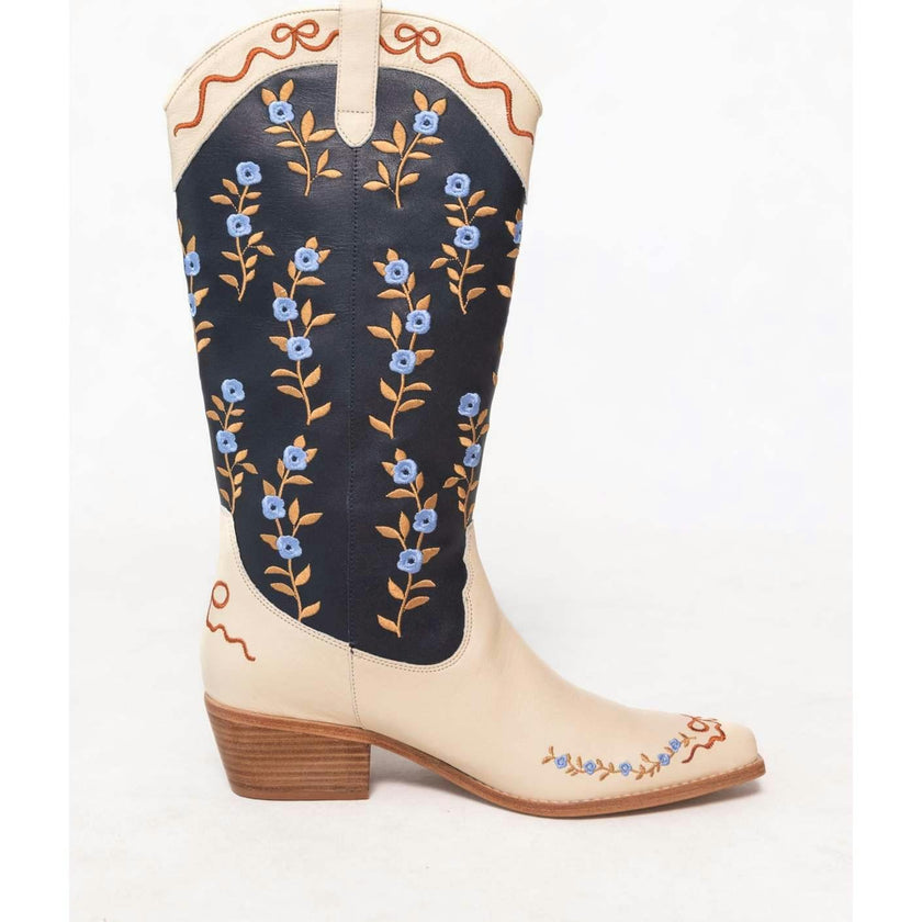 Rosemary Cowgirl Boots in Cream & Navy
