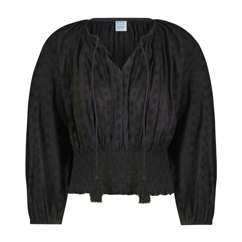 Lola Womens Blouse Black Eyelet, black