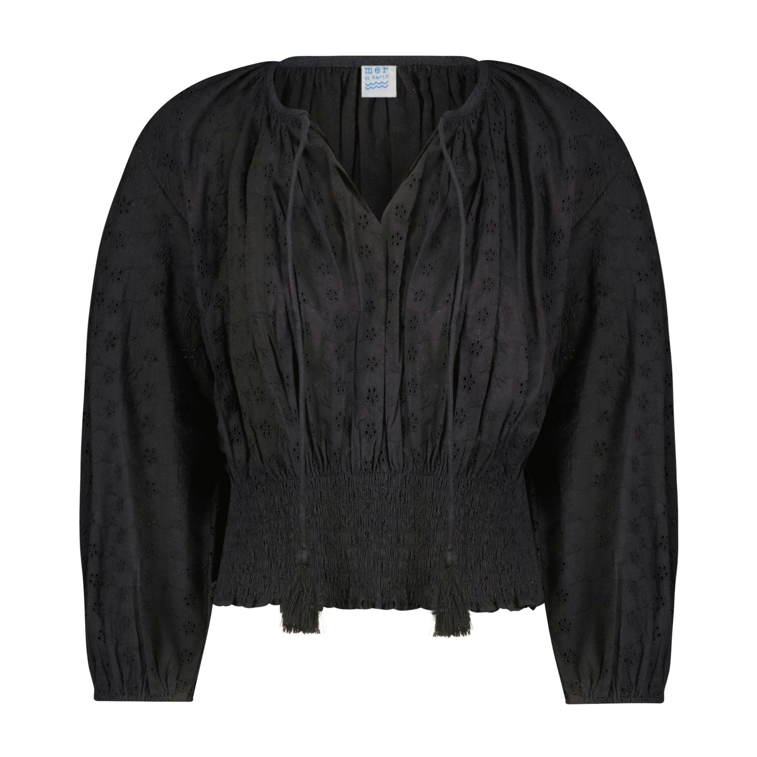Lola Womens Blouse Black Eyelet, black