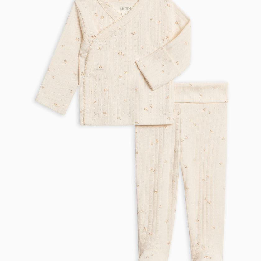 2-Piece Lacey Brushed Back Pointelle Kimono Top and Pant Set Loren Floral