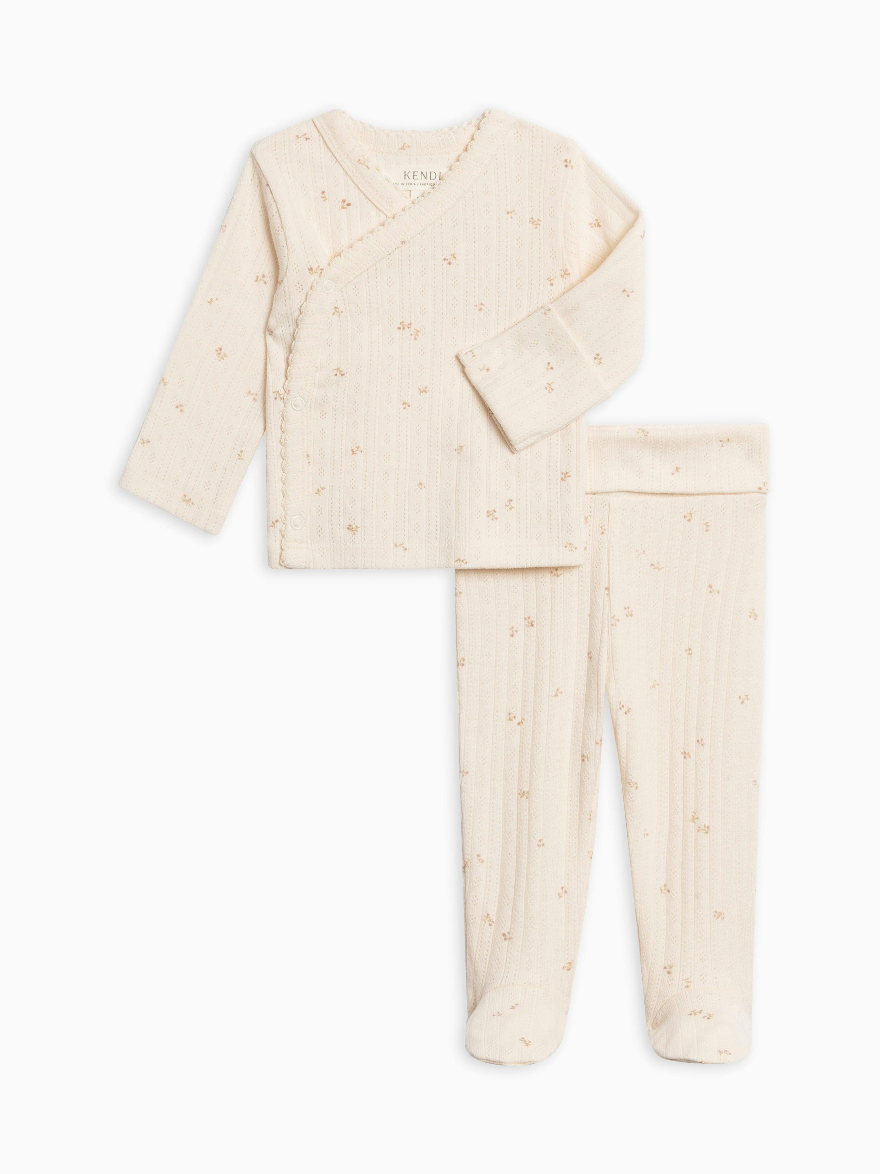 2-Piece Lacey Brushed Back Pointelle Kimono Top and Pant Set Loren Floral