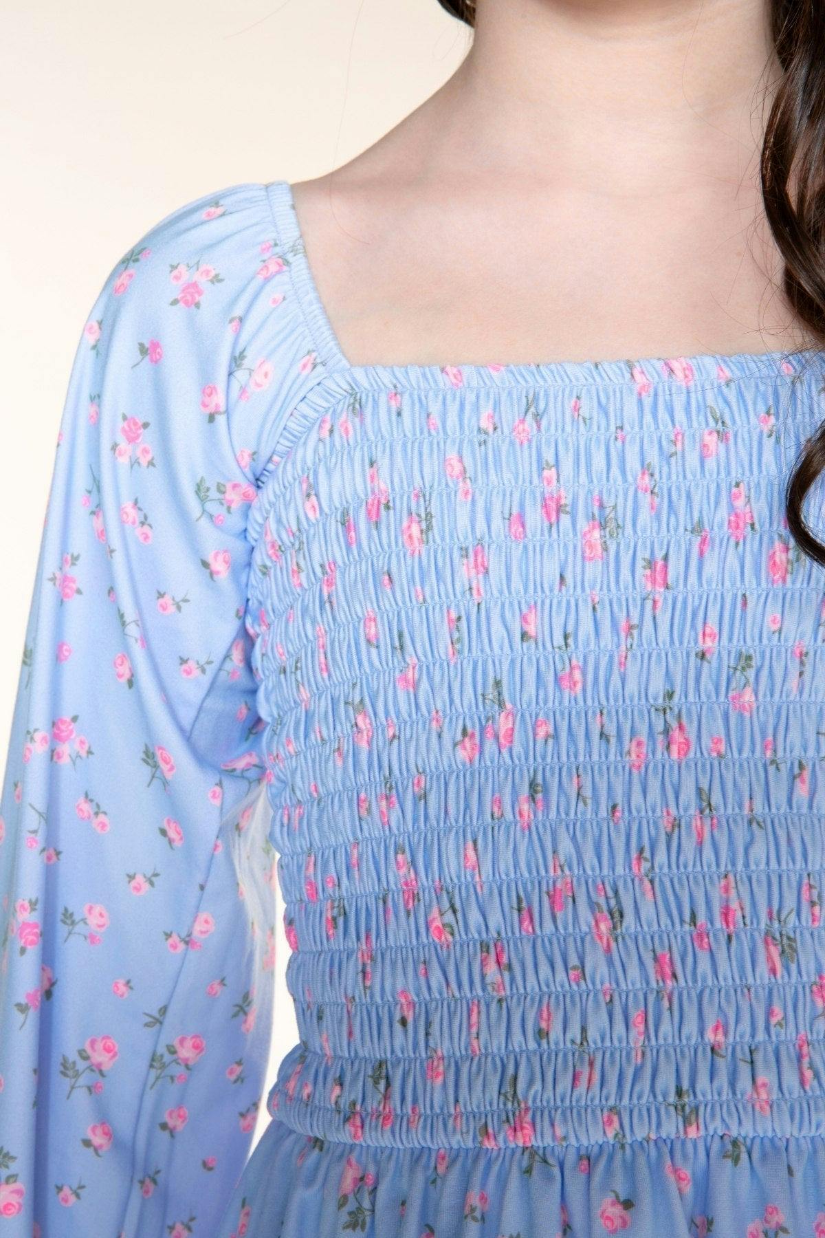 Simply Soft Long Sleeve Smocked Ruffle Skirt Dress