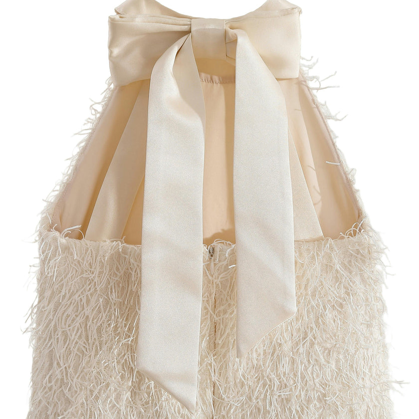 Cream Rosette Ribbon-Back Dress