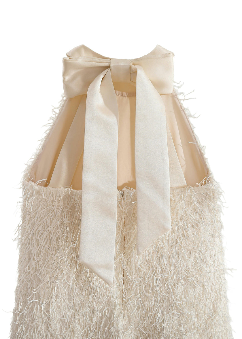 Cream Rosette Ribbon-Back Dress