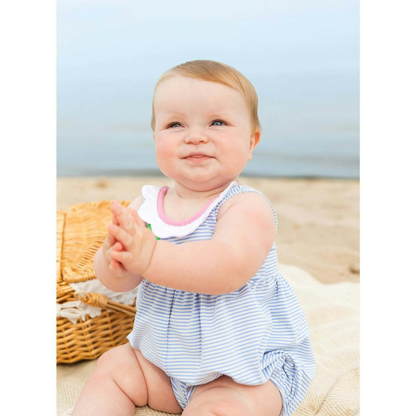 Seersucker Bubble Swimsuit With Petal Neck