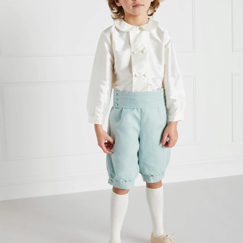 Boy's white double-breasted Peter Pan collar silk shirt (12mths-10yrs)