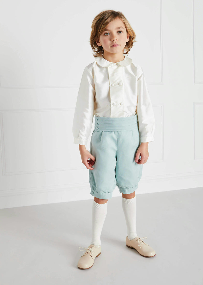 Boy's white double-breasted Peter Pan collar silk shirt (12mths-10yrs)
