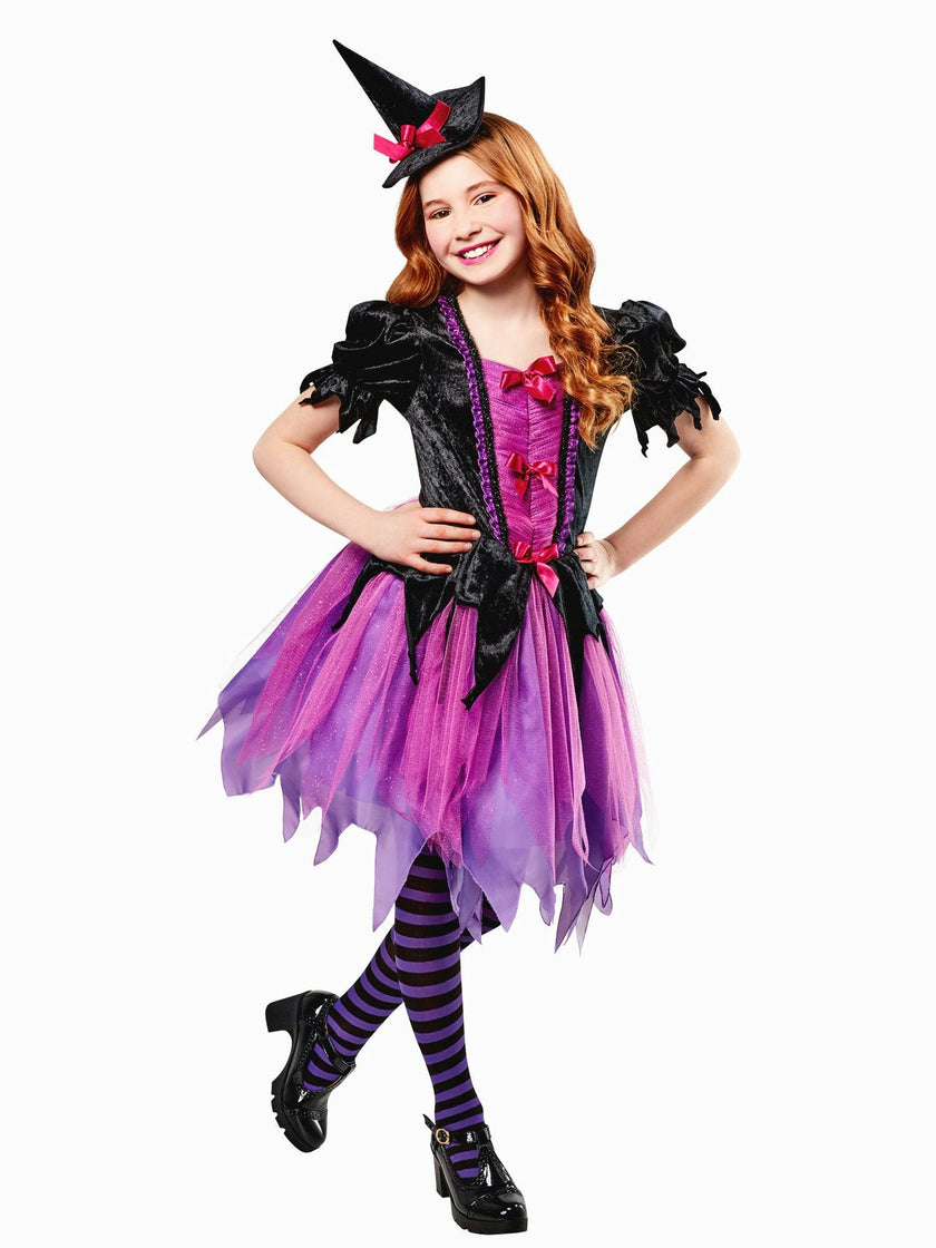 Girls' Purple Witch Dress with Hat