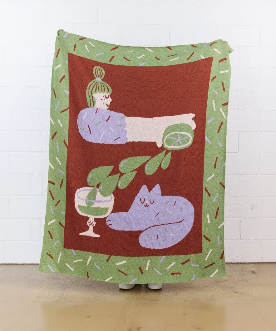 Cocktail Cat Knit Blanket