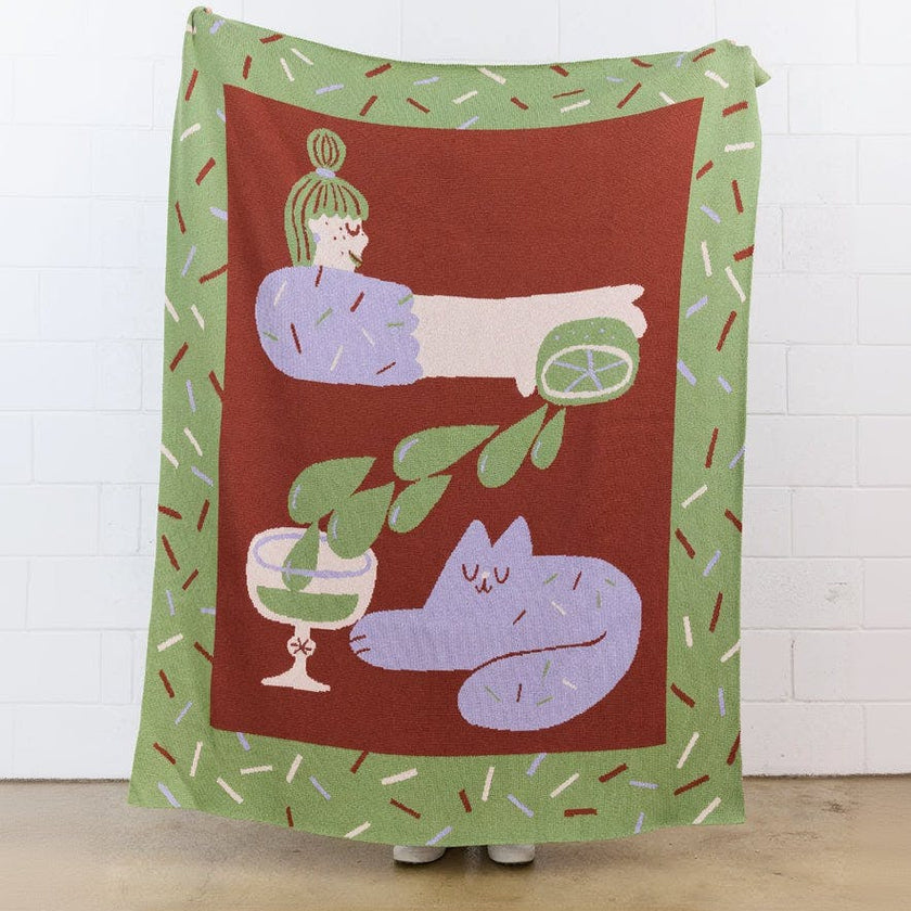 Cocktail Cat Knit Blanket