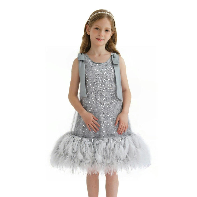 Silver Sequin Feather Dress