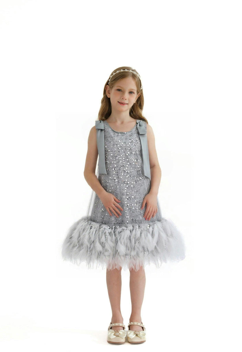 Silver Sequin Feather Dress